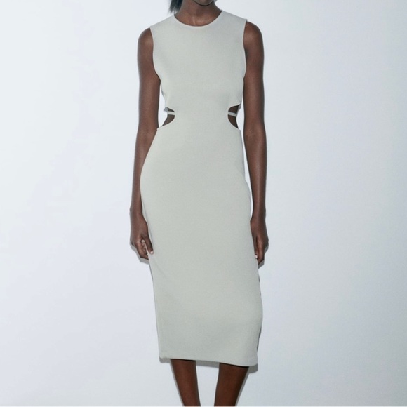 NWT Gray Zara midi bodycon cutout dress size S - Picture 1 of 5